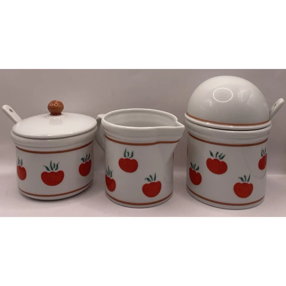 Rauschert Culinary Editions Tomato Design Sugar Bowl, Creamer, and Jam Bowl